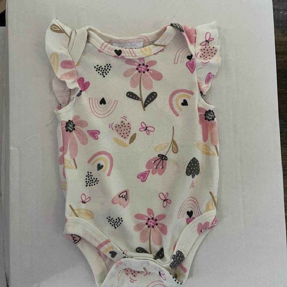 Super Star Baby Floral Rainbow Bodysuit Ruffle‎ Sleeve Cute Outfit 0/3M